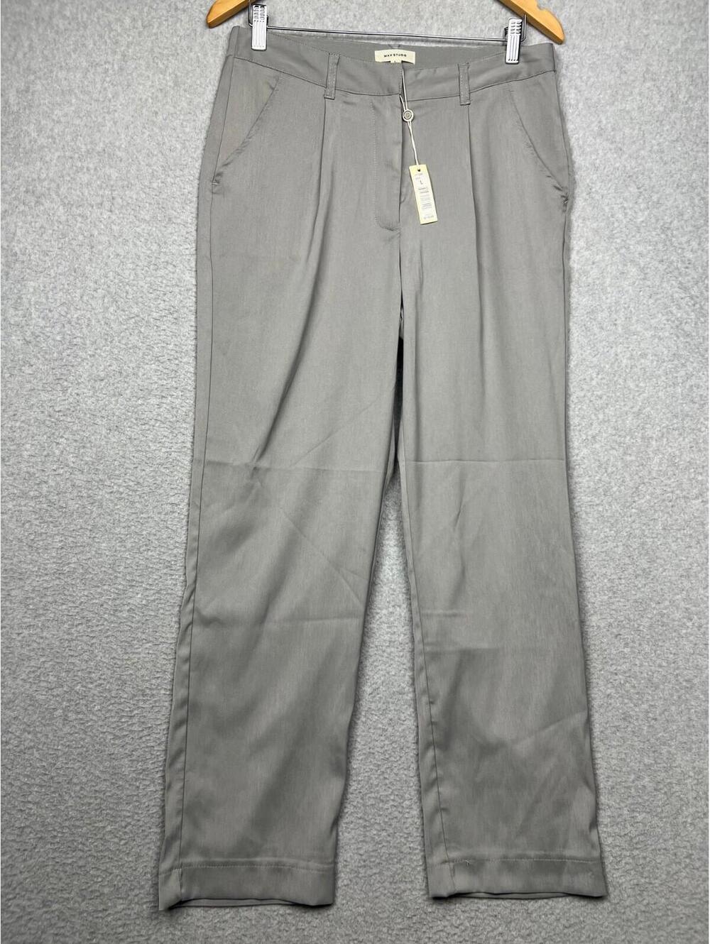 Max Studio Womens  Straight Leg Ankle Length Slacks Pants L Gray Office Work